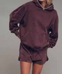Urban Daizy - Vintage-wash Crochet Trim Hooded Sweatshirt