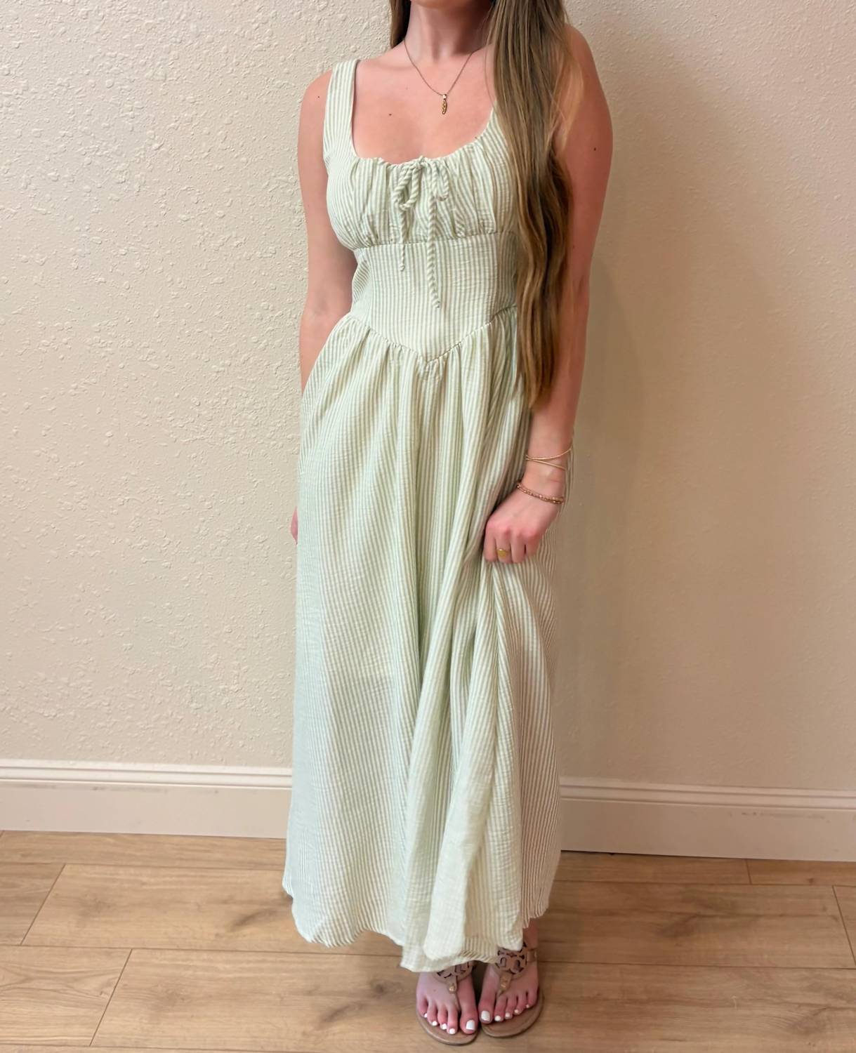 Blu Pepper - Juliana Corseted Waist Stripe Maxi Dress
