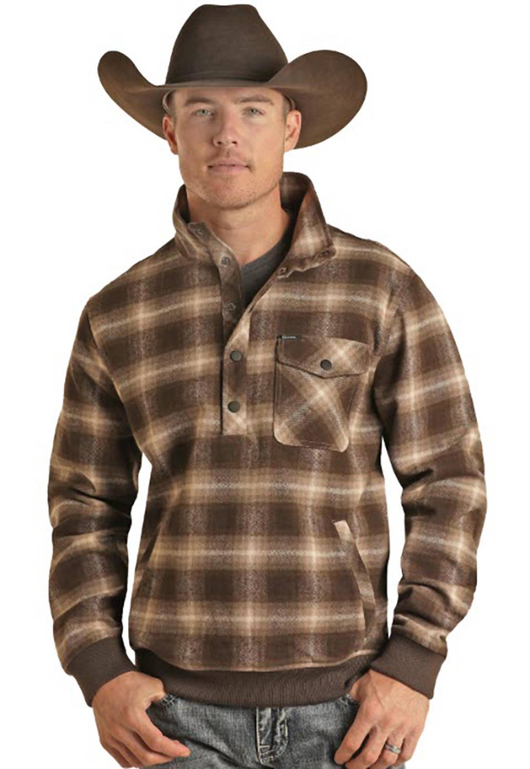 Rock & Roll Denim - Plaid Jacquard Henley Bomber Sweatshirt