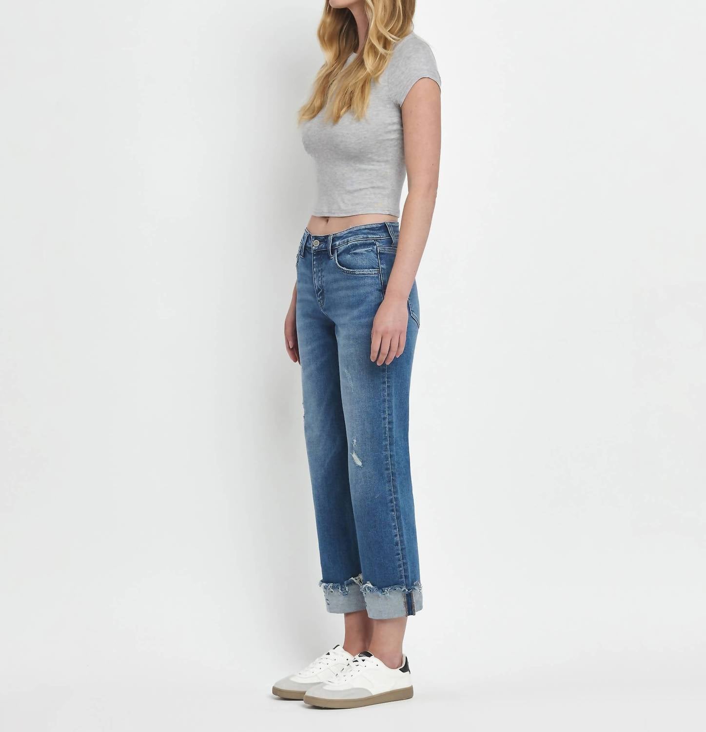 Flying Monkey - Mid Rise Raw Cuffed Hem Jeans