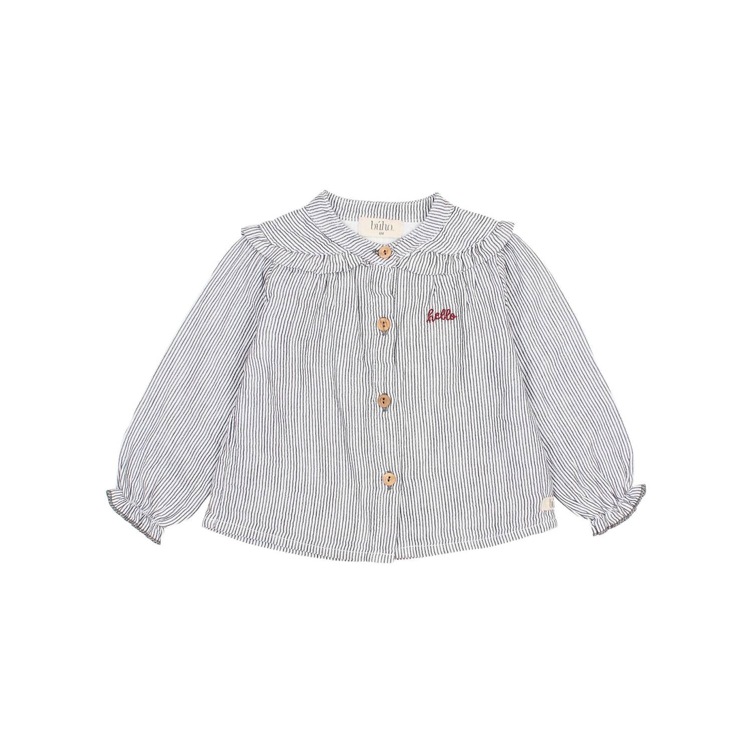 Búho - Girl's Hello Embroidered Stripes Blouse