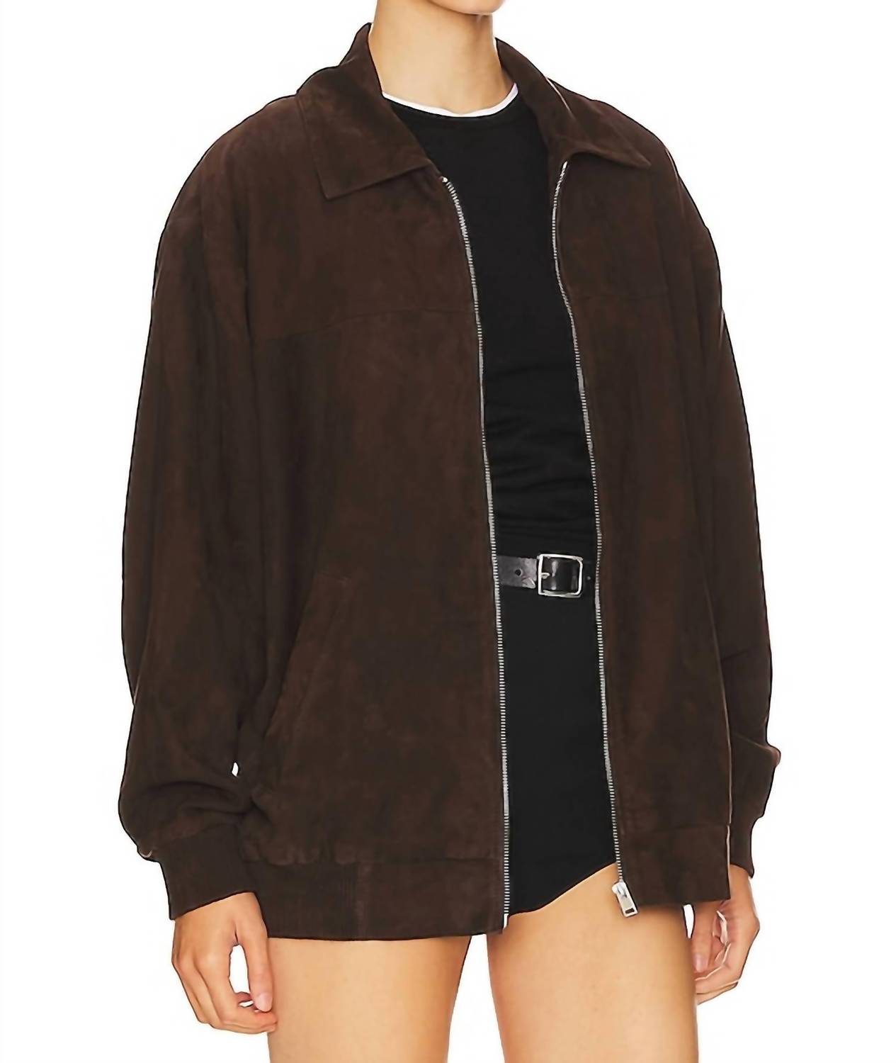 LAMARQUE Women's Caden Bomber Jacket in chocolate - women's jacket - alternate view
