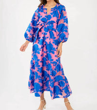 ABBEY GLASS Elise Dress in pink and blue tea rose organza - women's dress