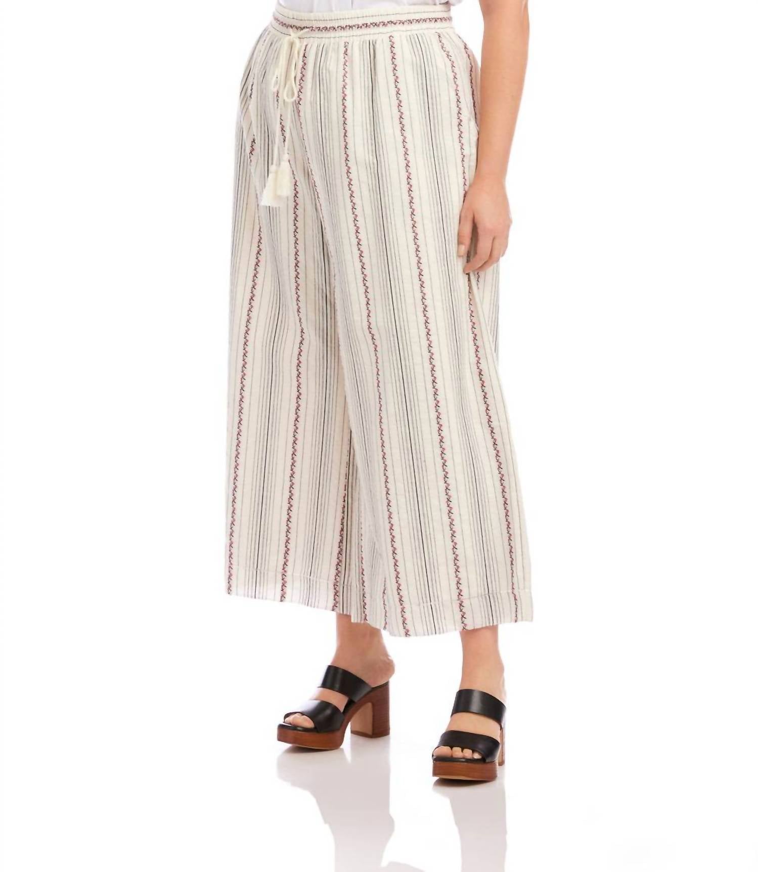 Karen Kane - Stripe Embroidered Cropped Drawstring Pants - Plus