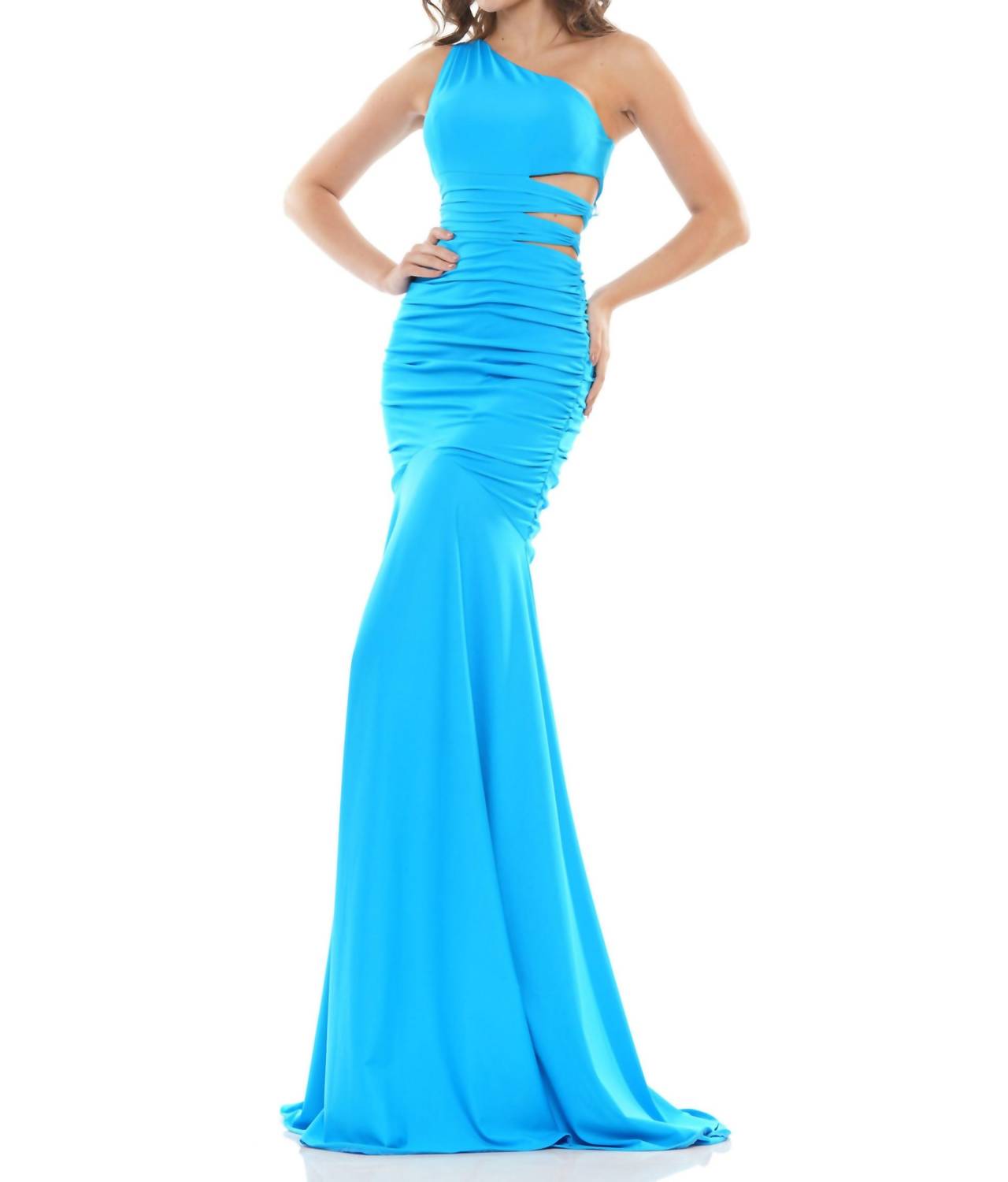 COLORS DRESS One Shoulder Open Side Gown in turquoise - women's dress