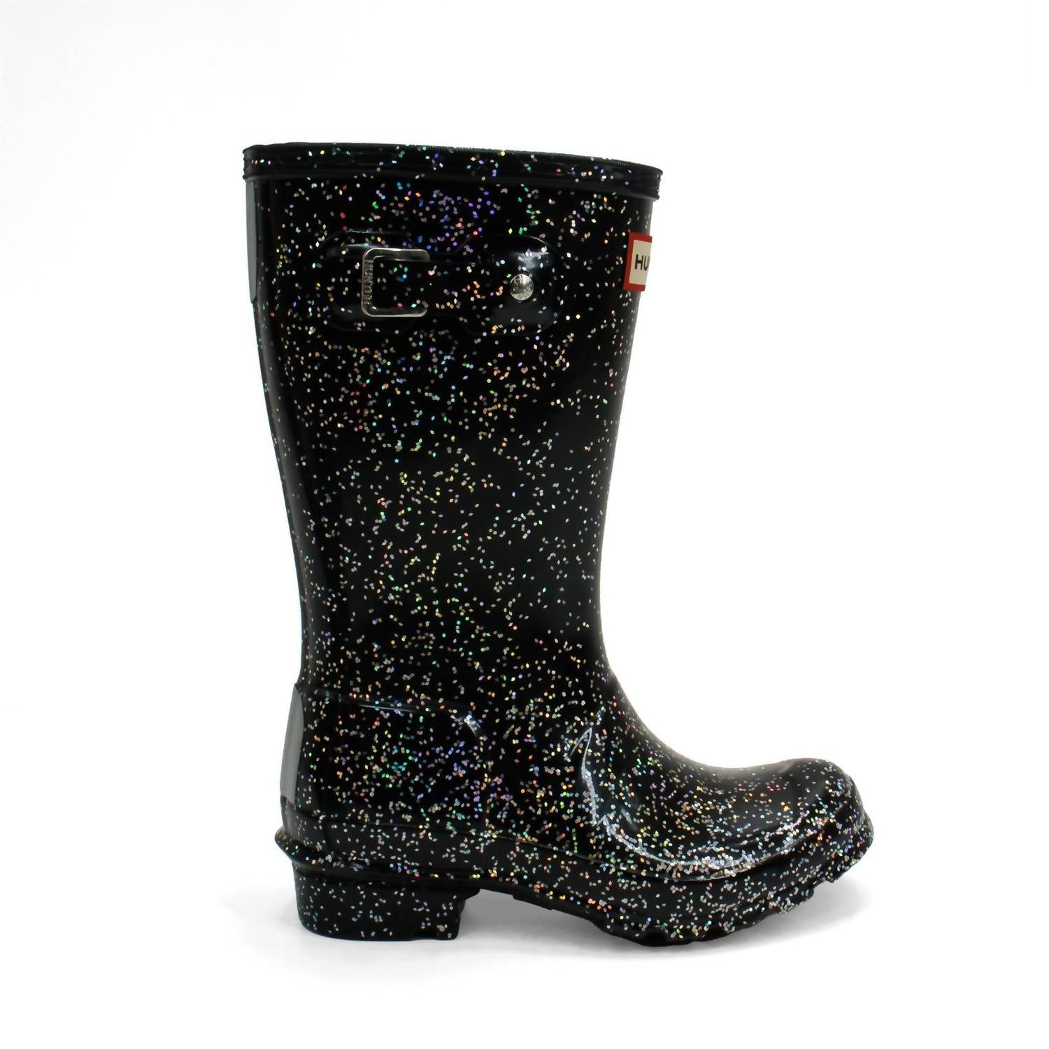 HUNTER Girls Giant Glitter Rain Boots in black - kids' shoe - alternate view