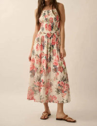 Promesa - Women's Floral Mesh Smocked-bodice Cami Maxi Dress
