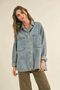Miou Muse - Washed Snap Button Denim Shacket