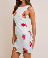 Lelis - Sleeveless Fruit Print Gingham Mini Dress