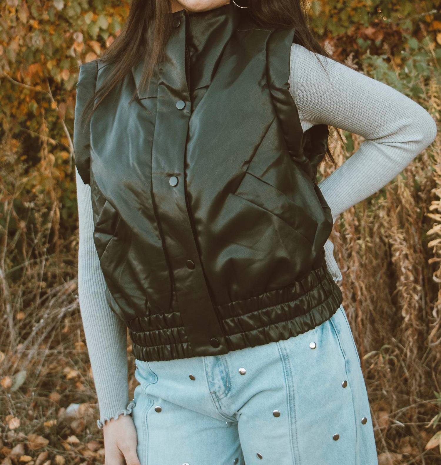 TCEC Midnight Snap Button Front Puffer Vest in black - women's jacket - alternate view