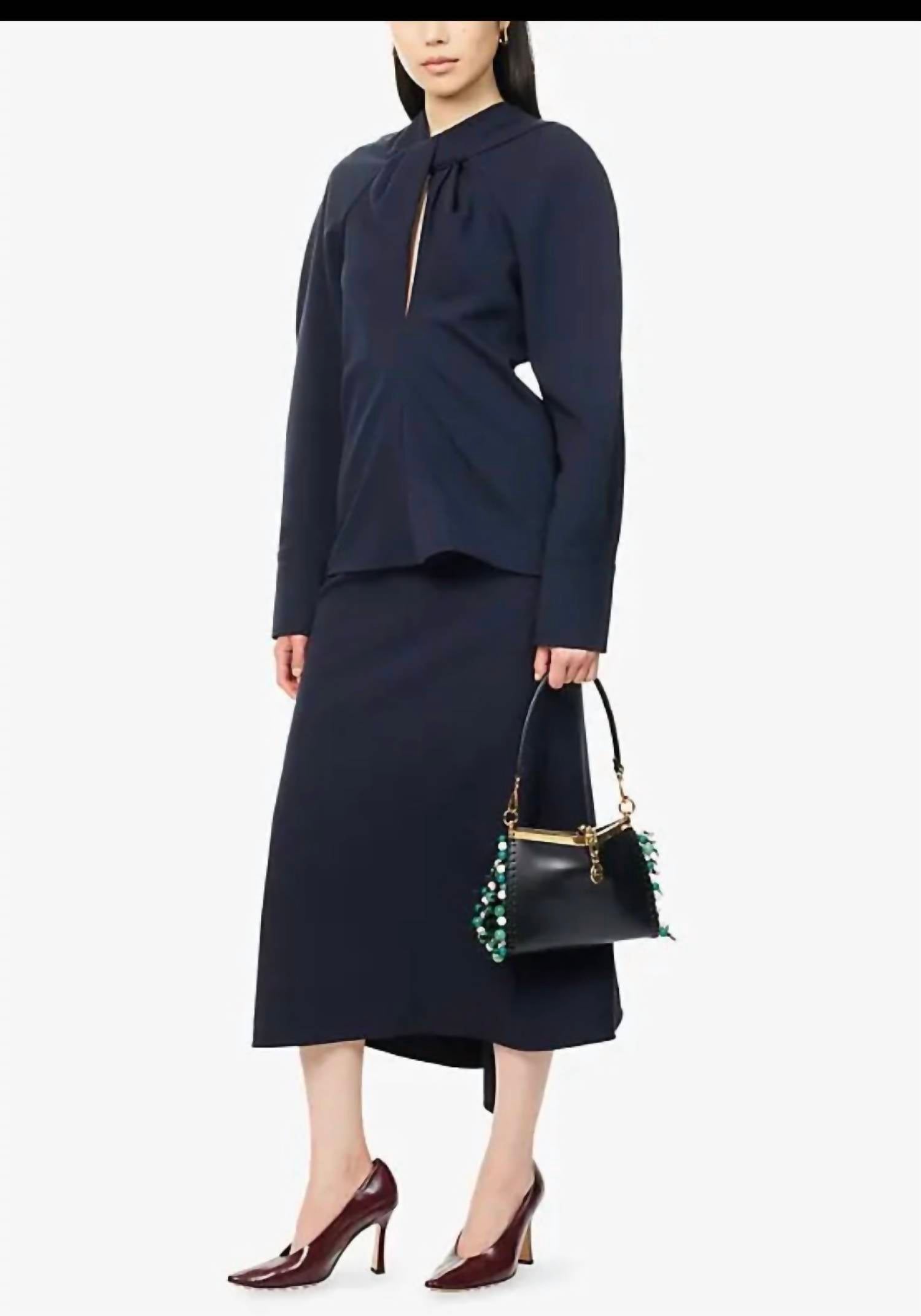 VICTORIA BECKHAM Twisted-neckline Textured Blouse in navy - women's blouse - detail view