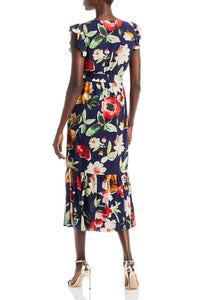 Sam Edelman - V-neck Flutter Sleeve Floral Ruffle Trim Picasso Dress