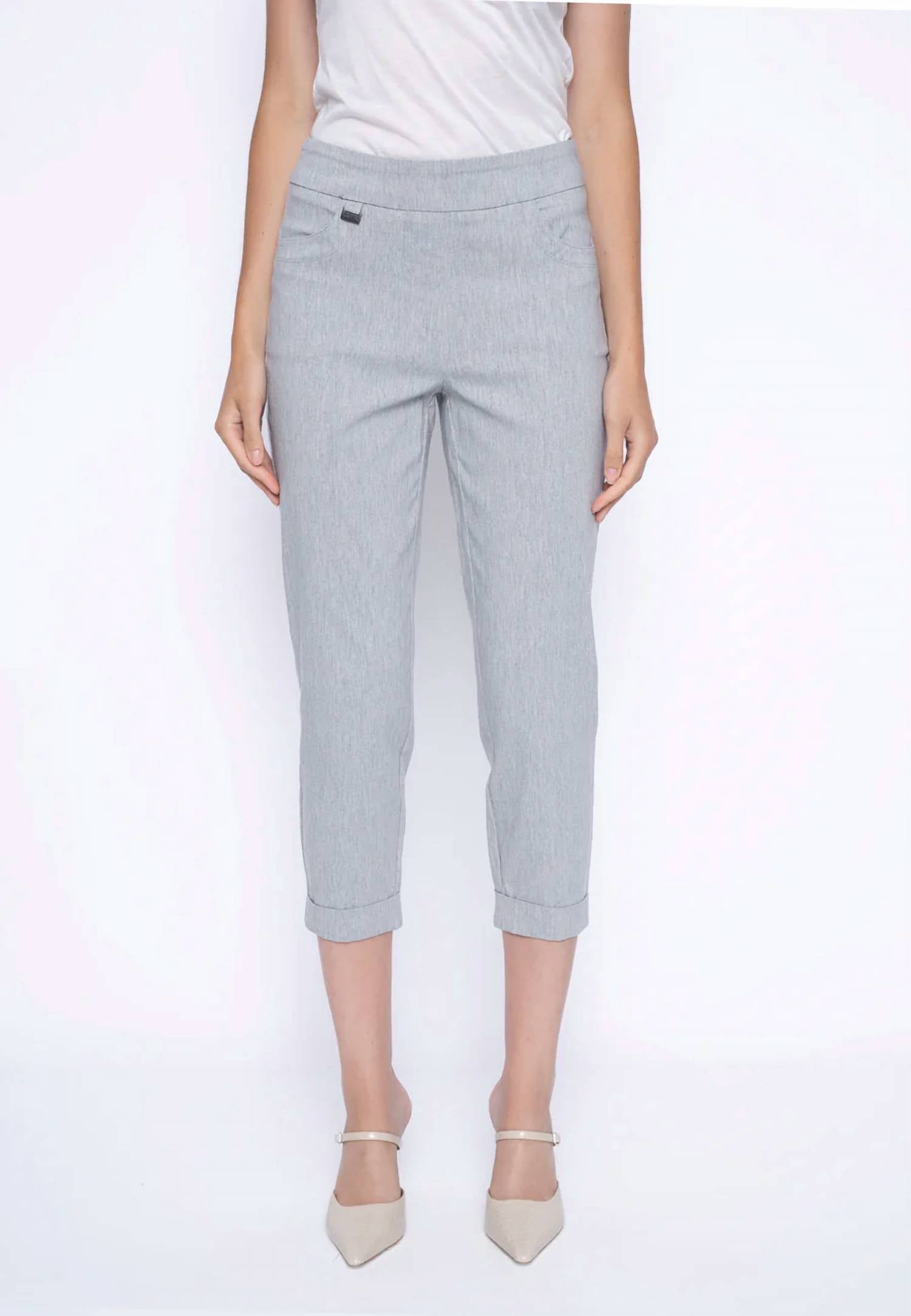 PICADILLY Slim Cuffed Capri Pant in grey - women's pants