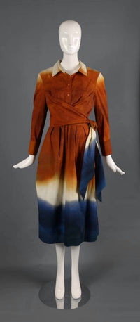 Oscar De La Renta - Long Sleeve Wrap-Detailed Abstract Ombre Poplin Dress
