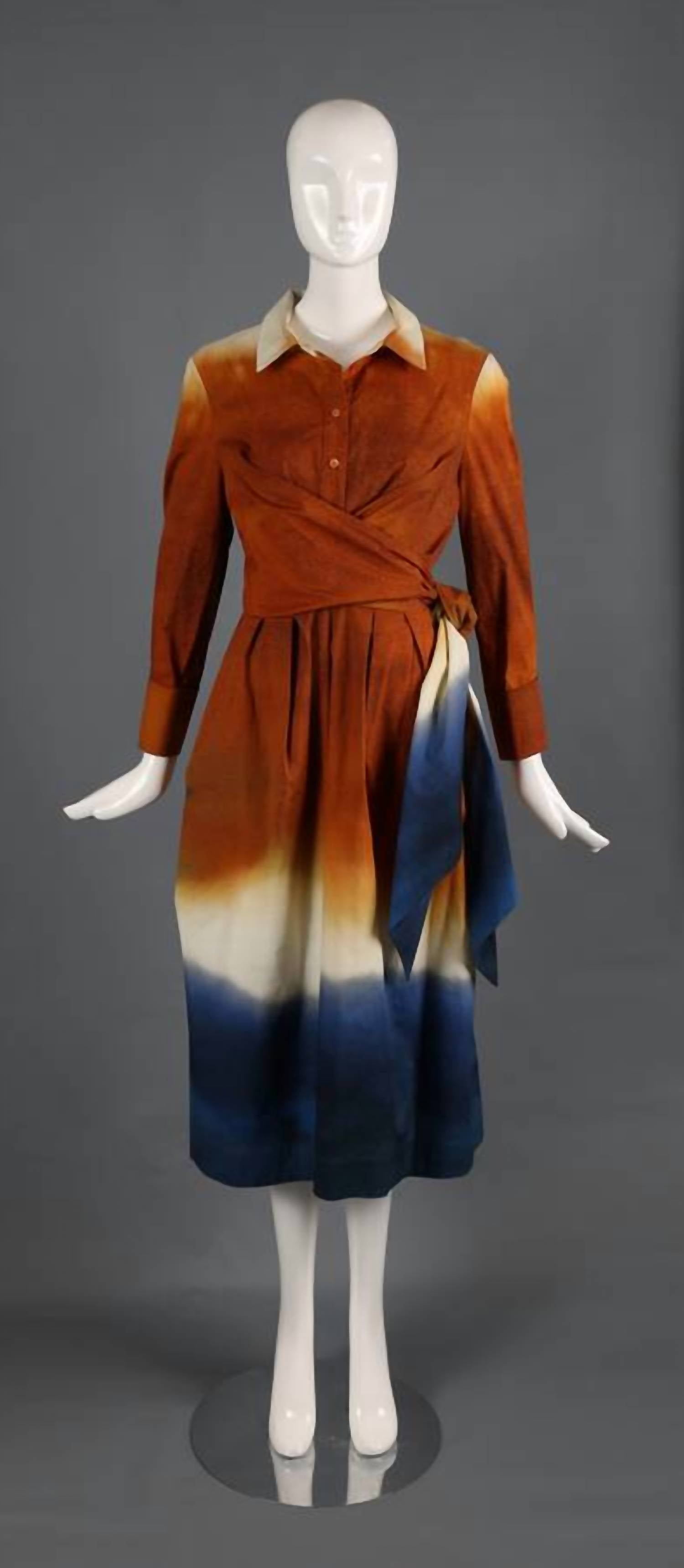 Oscar De La Renta - Long Sleeve Wrap-Detailed Abstract Ombre Poplin Dress