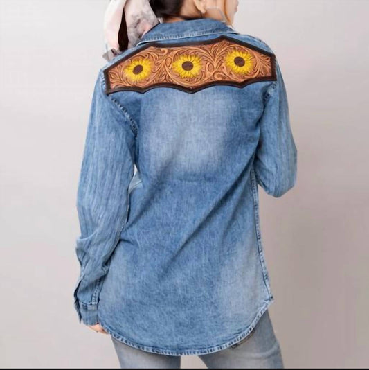 American Darling - Denim Shirt Jacket With Sunflower Tooled Back Yoke