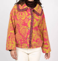 Ivy Jane Scroll Sherpa Print Jacket in citron - women's jacket