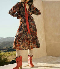 Promesa - Floral-print Tiered Ruffle Long-sleeve Midi Dress