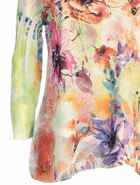 Jess & Jane Women's Victoria Slit V-neck Chiffon Contrast Top in watercolor floral print - women's blouse - detail view