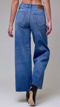 HIDDEN High Rise Full Length Wide Leg Jeans in dark wash - women's jeans - alternate view