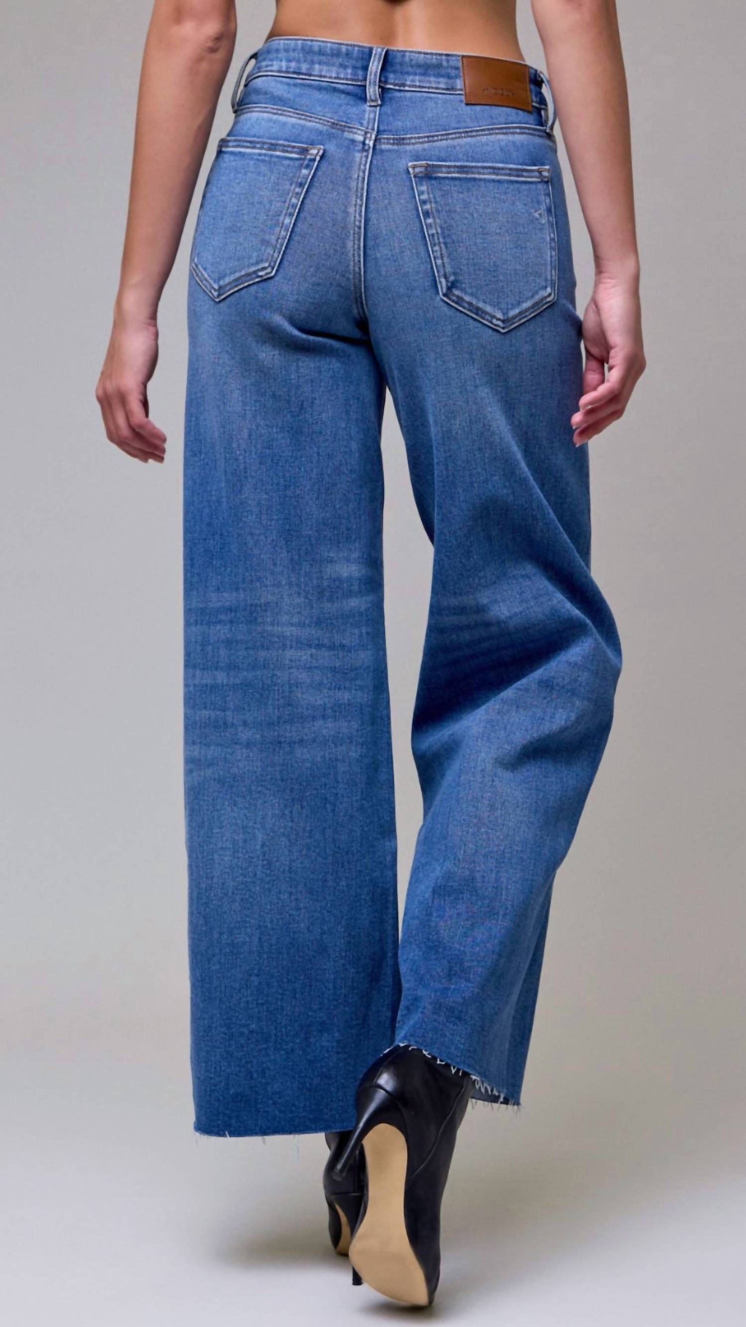 HIDDEN High Rise Full Length Wide Leg Jeans in dark wash - women's jeans - alternate view