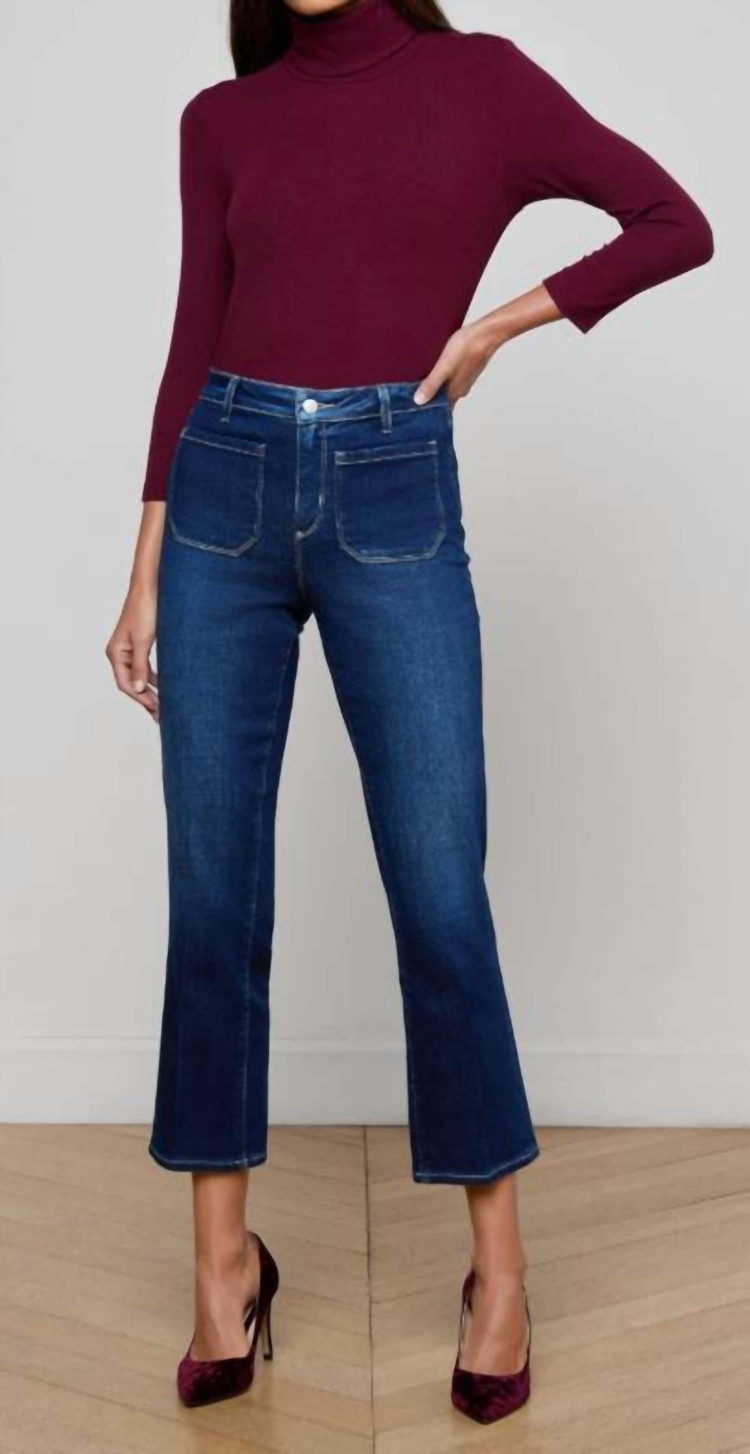 L'Agence Noya Cropped Slim Flare Jeans in sterling - women's jeans