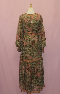FLYING TOMATO A Printed Woven Midi Dress in olive taupe - women's dress - detail view