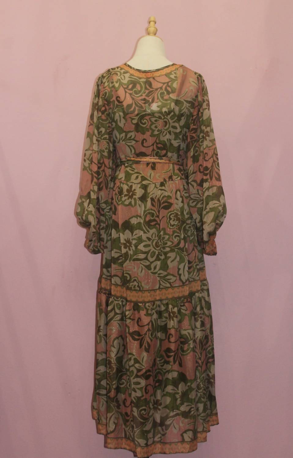 FLYING TOMATO A Printed Woven Midi Dress in olive taupe - women's dress - detail view