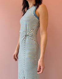 SAGE THE LABEL Baby Bud Striped Midi Dress in blue ivory - women's dress - alternate view