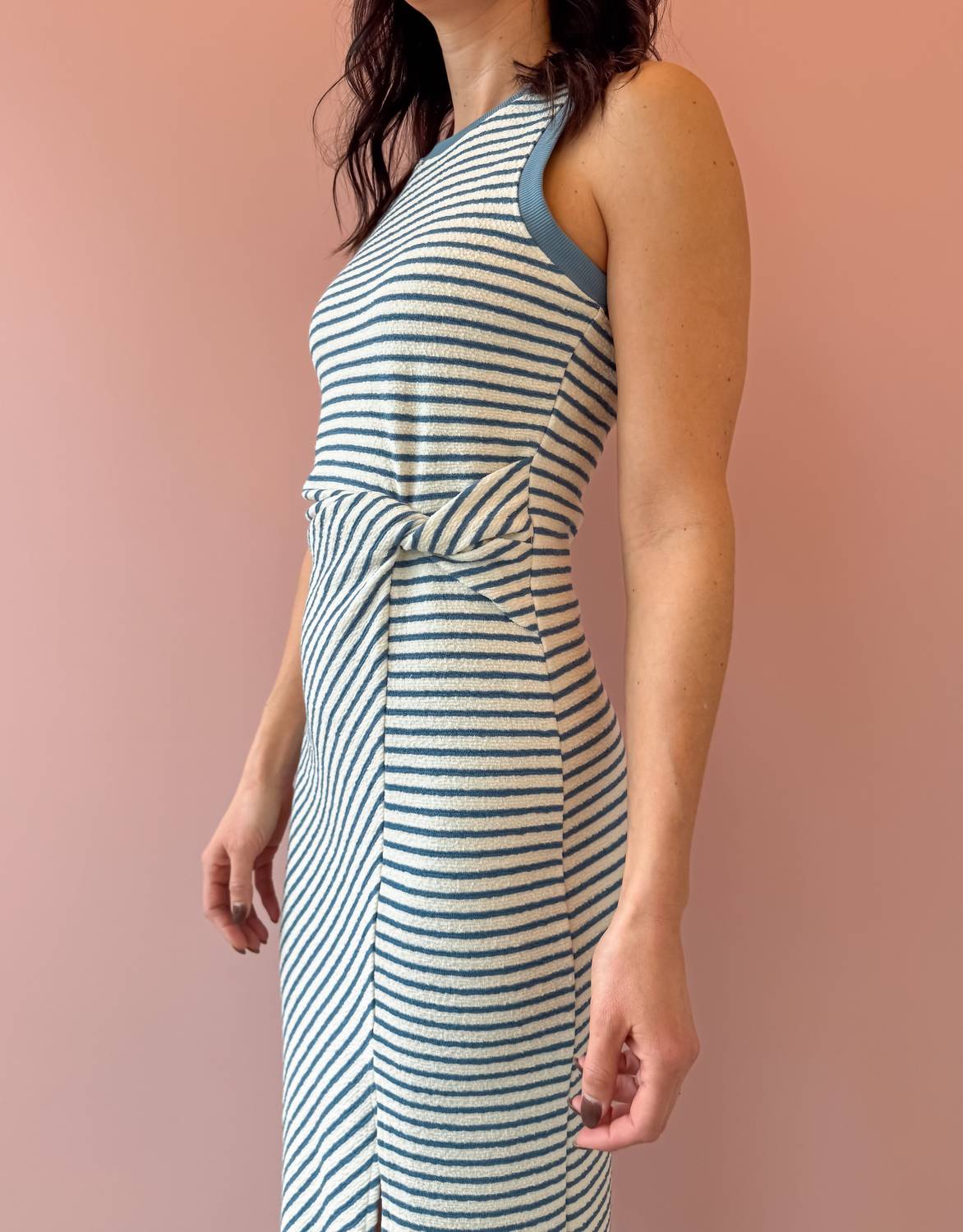 SAGE THE LABEL Baby Bud Striped Midi Dress in blue ivory - women's dress - alternate view