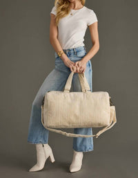 Panache Apparel Women's Corduroy Duffel Bag in cream - women's bag - detail view