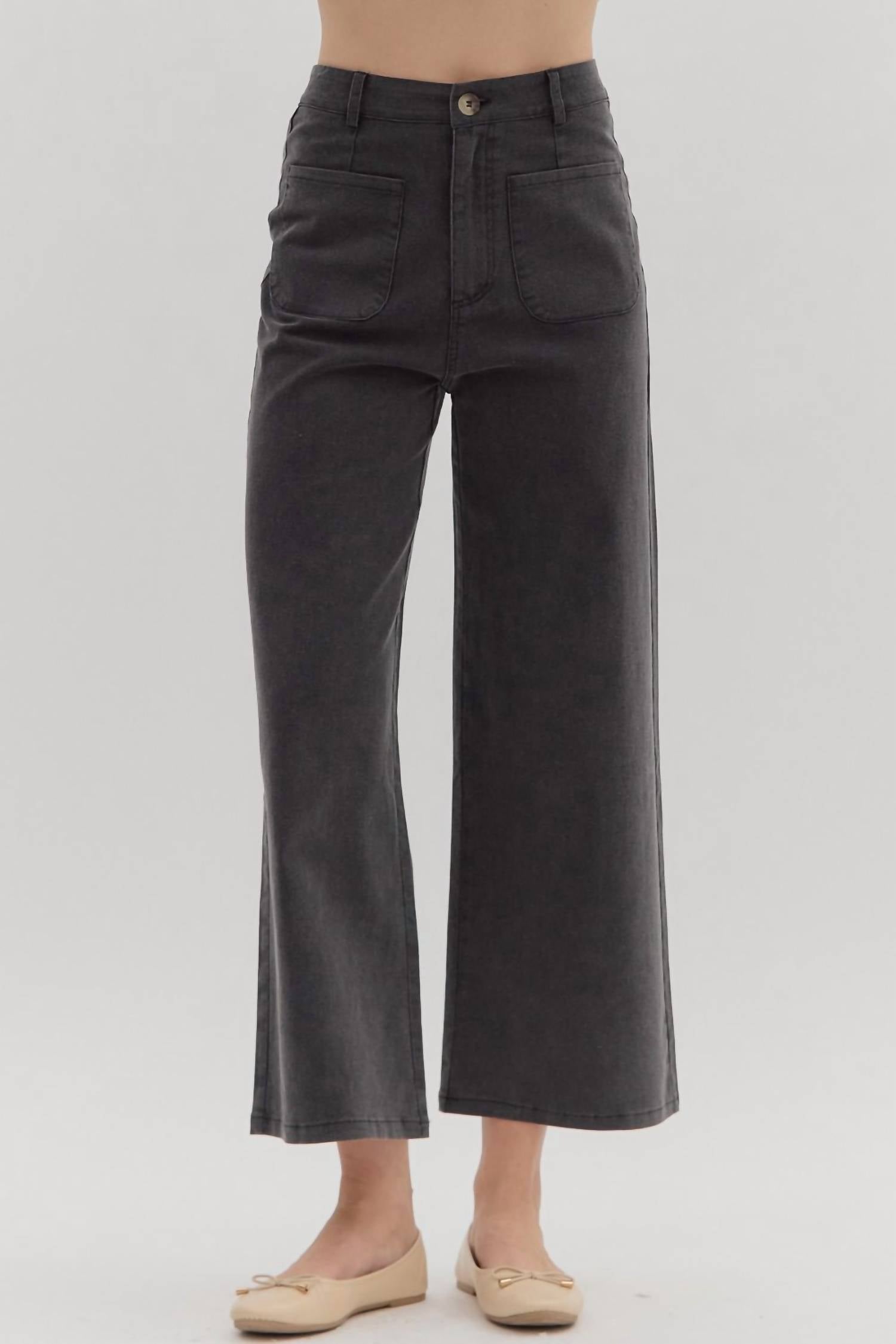 Entro - High-waisted Wide-leg Pocket Pants