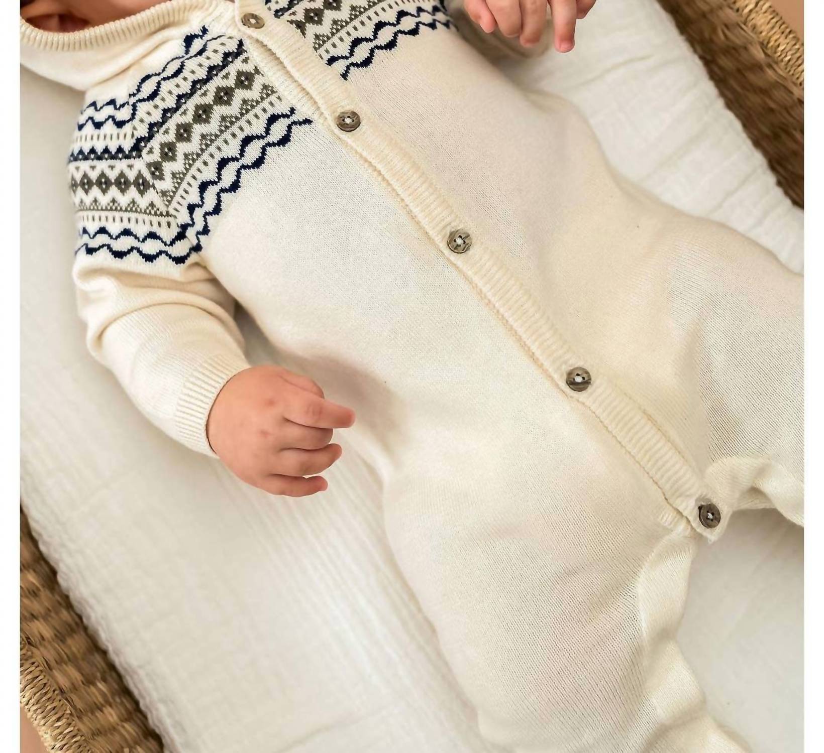 Viverano Organics - Baby Fair Isle Sweater Knit Hooded Jumpsuit