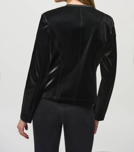 Joseph Ribkoff - Rhinestone Trimmed Leather Jacket
