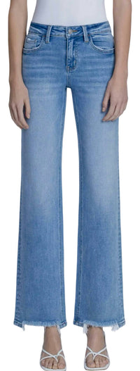 Lovervet - Mid Rise Distressed Hem Straight Leg Jeans