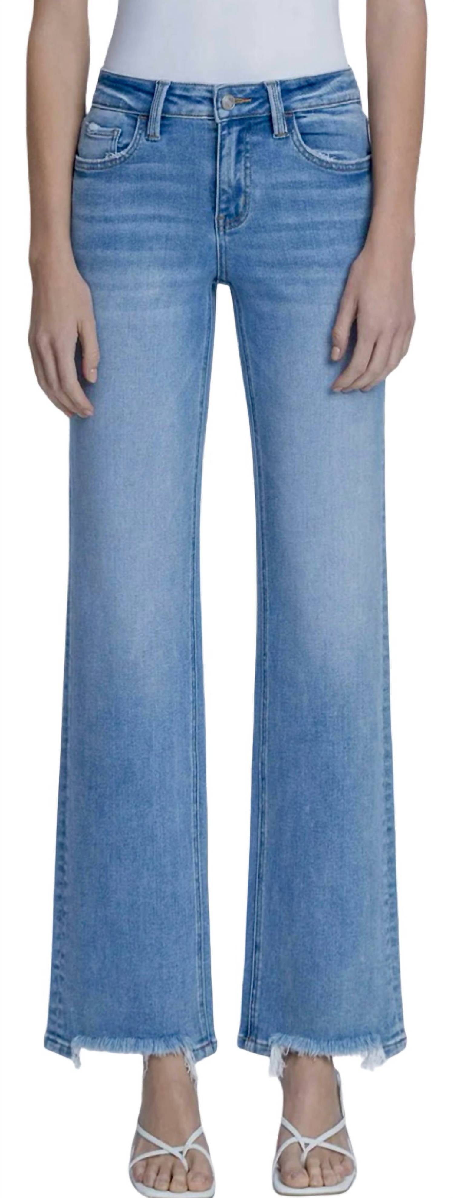 Lovervet - Mid Rise Distressed Hem Straight Leg Jeans