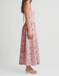 Le Cliche Floral Jacquard Halter Dress in pink - women's dress - detail view