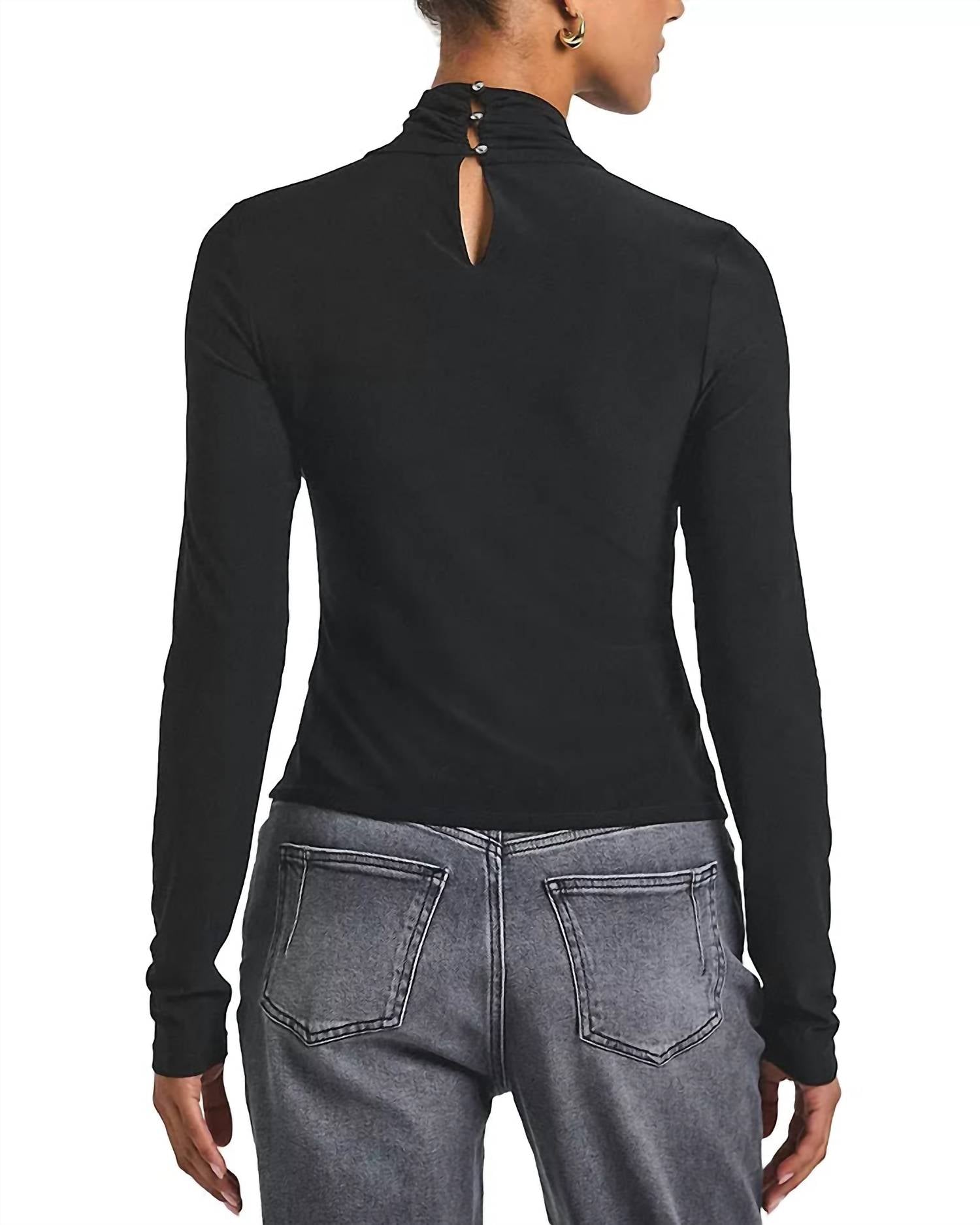 Derek Lam 10 Crosby Krini Wrap Long Sleeve Jersey Top in black - women's long sleeve top - detail view