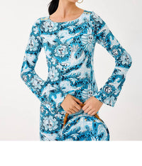 Lilly Pulitzer Long Sleeve Maxi Dress in bellevue blue lilly gulls - women's dress - view 5