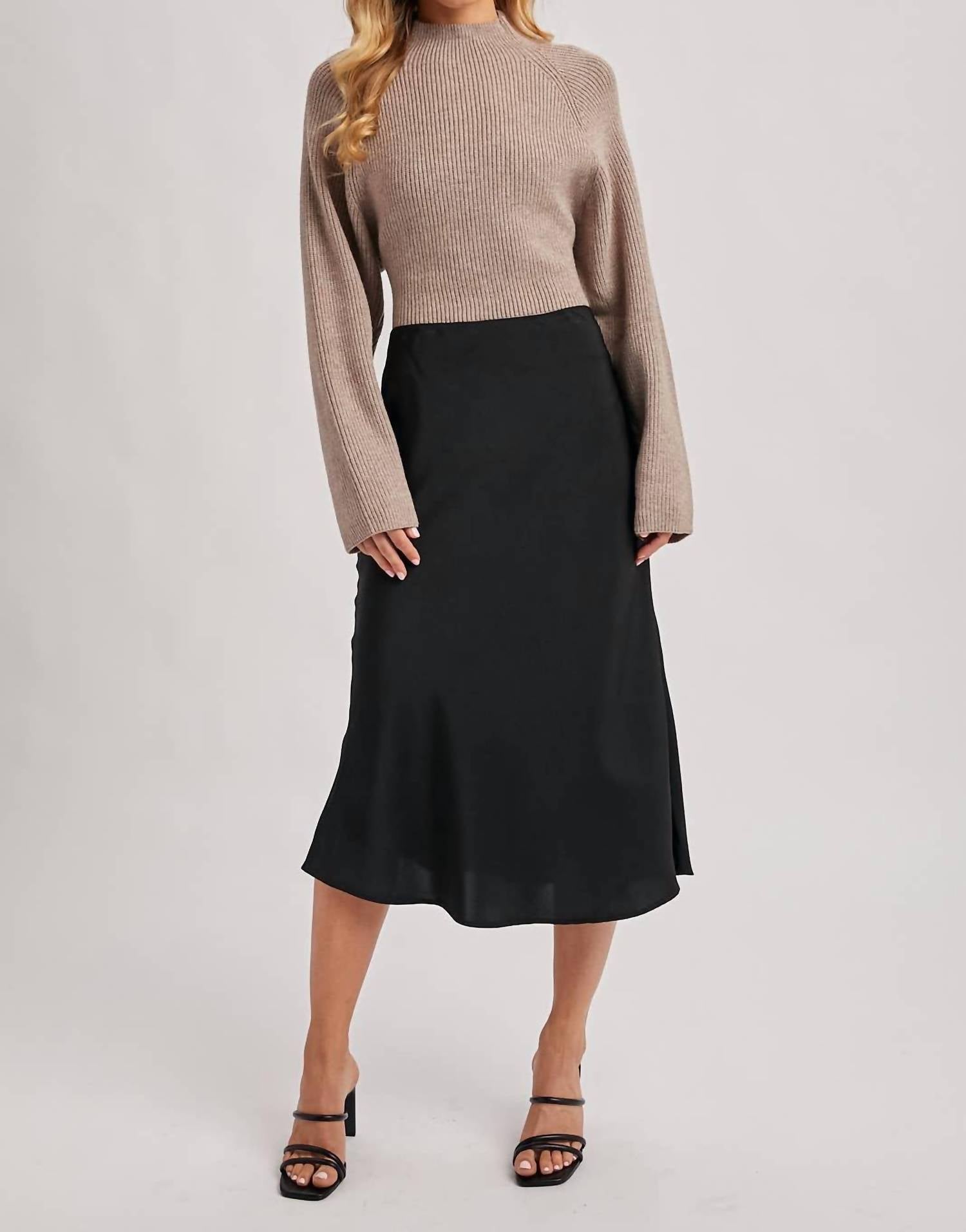 Bluivy - Mock Neck Open Back Ribbed Knit Tie Sweater Top