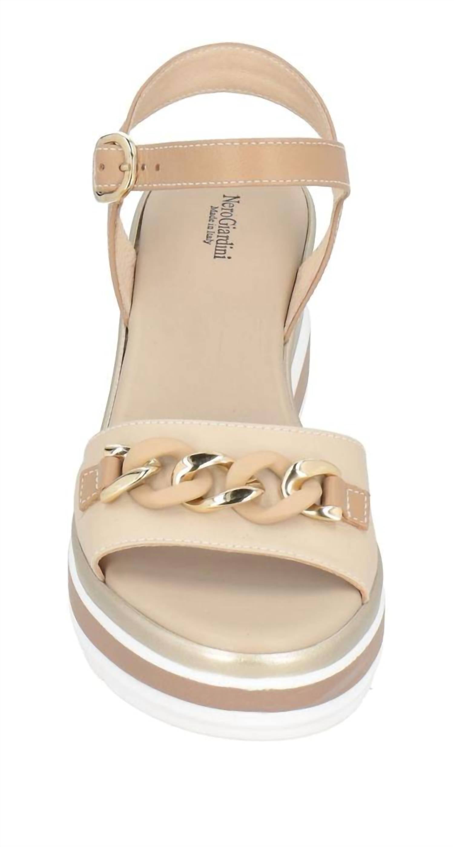 NeroGiardini Womens Chain Ankle Strap Platform Wedge Sandal in nude - women's shoe - view 4