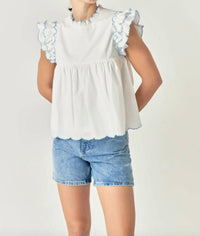 English Factory - Women's Taylor Embroidered Scalloped Top