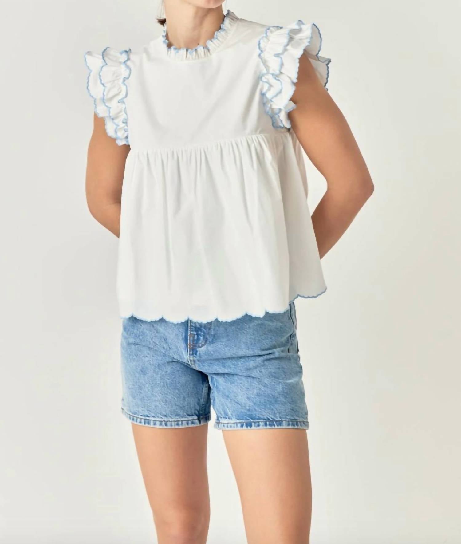 English Factory - Women's Taylor Embroidered Scalloped Top