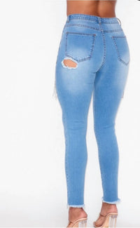 Hot & Delicious - Rhinestone Fringe Denim Skinny Jeans