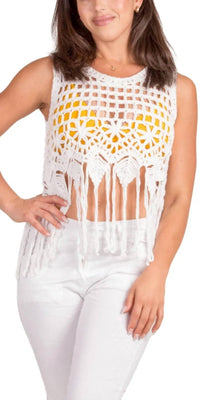GIGI MODA Nikki Crochet Tank in white - women's tank top