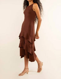 nlt Delphi Tiered Ruffle Dress in chocolate - women's dress - detail view
