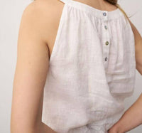0039 Italy Josi Fancy Linen Sleeveless Top in white - women's blouse - alternate view
