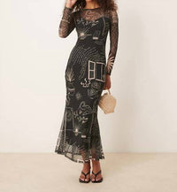 Never Fully Dressed - Mono Palma Mesh Maxi Dress