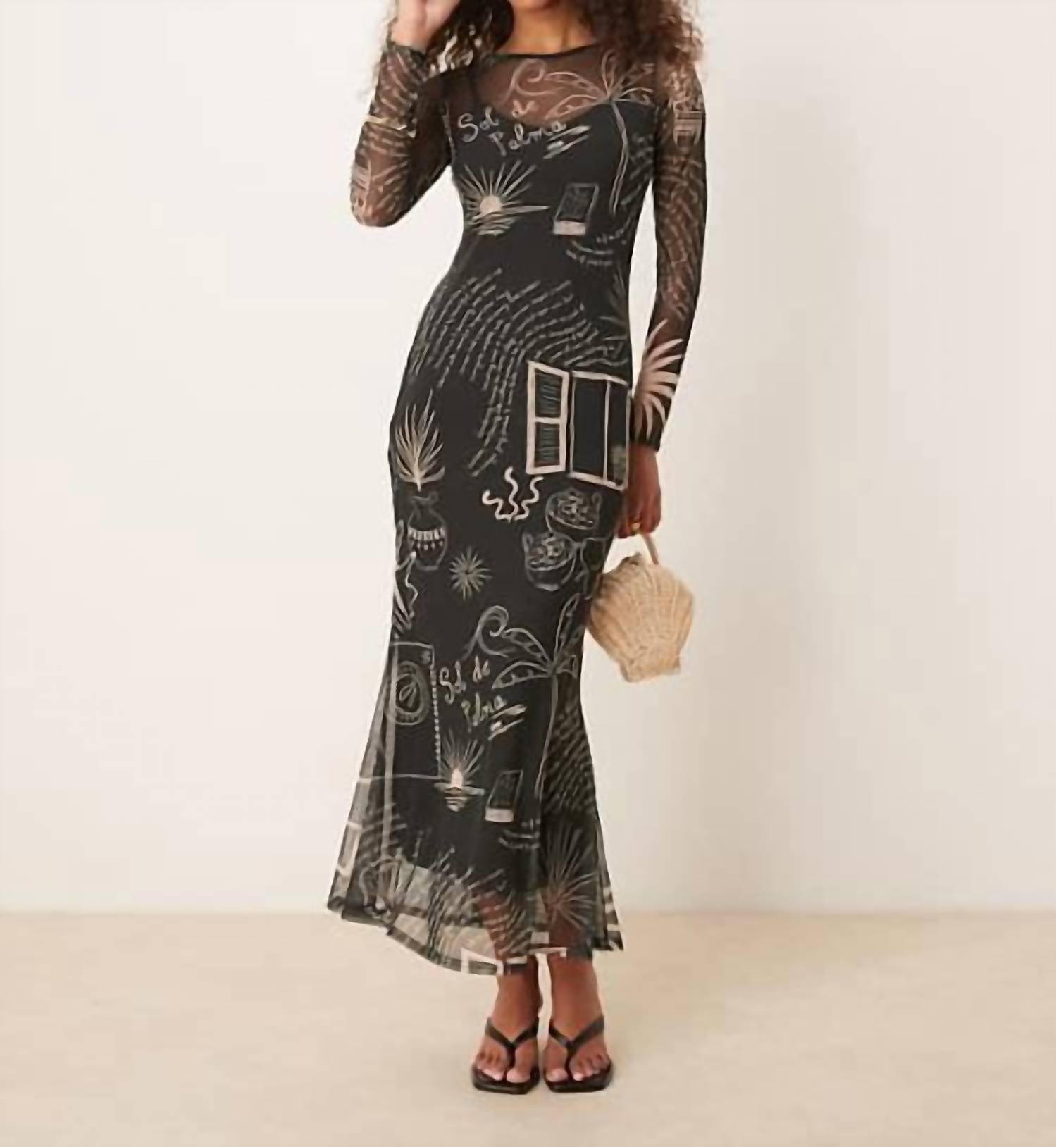 Never Fully Dressed - Mono Palma Mesh Maxi Dress