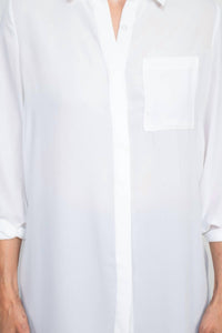 Joan Vass - Collared 3/4 Sleeves Chiffon Crepe Shirt